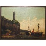 Boats with lighthouse, nineteenth century