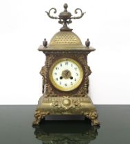 Pendulum table clock. In gilt metal with porcelain dial, Late 19th century