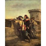 Painting depicting a tower with riflemen and a cardinal, nineteenth century
