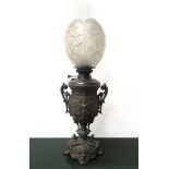 Grade bronze lamp with embossed base decorated with figures of winged women, Late 19th century