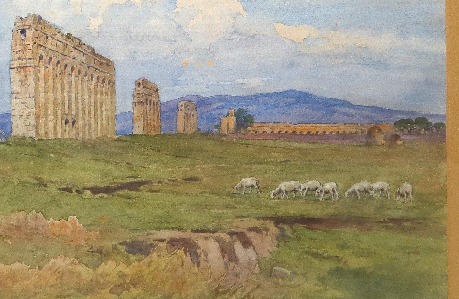 Landscape with Roman ruins and grazing flock, Early 20th century - Image 4 of 4