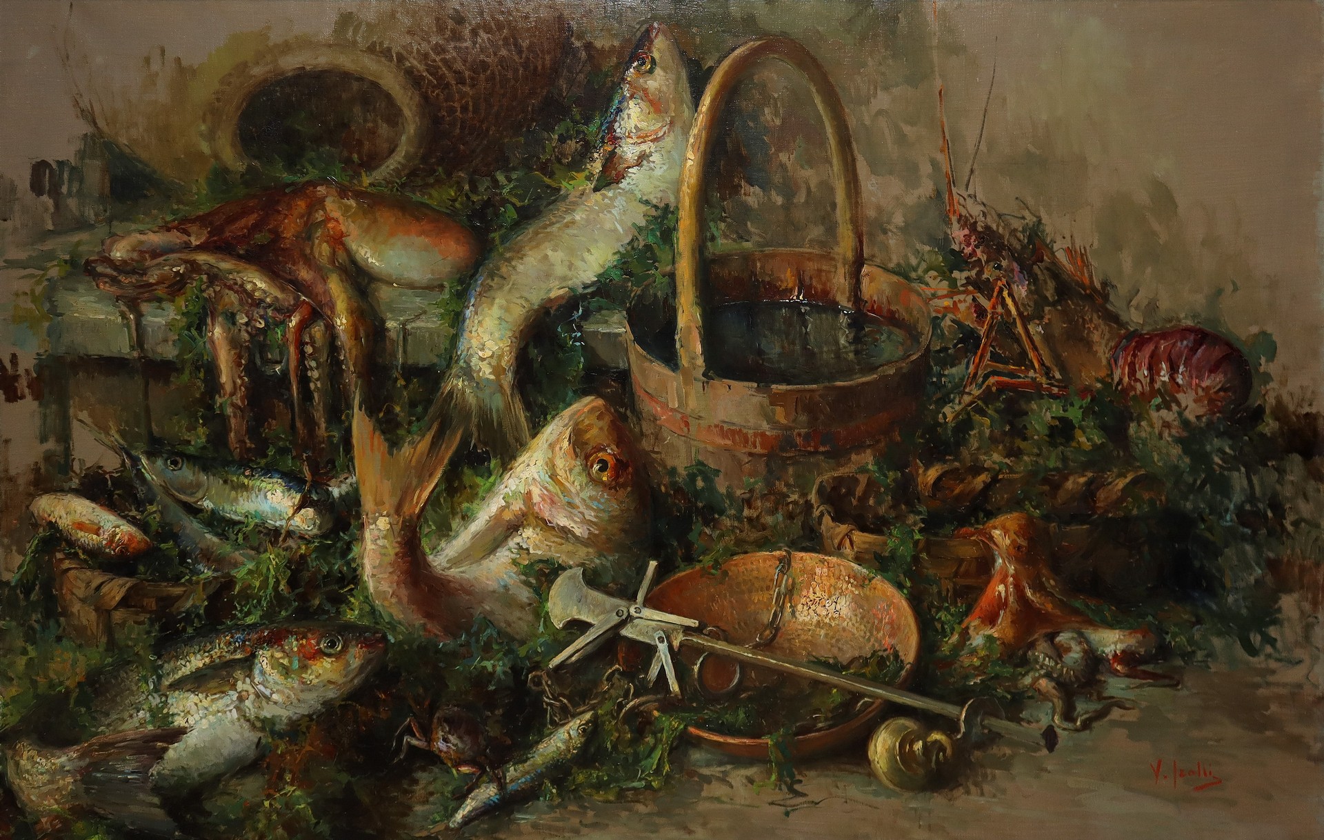 Vincenzo Irolli (Napoli 1860-Napoli 1949) - Still life of fish