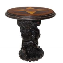 Wooden coffee table with support base carved with two putti, Late 19th century