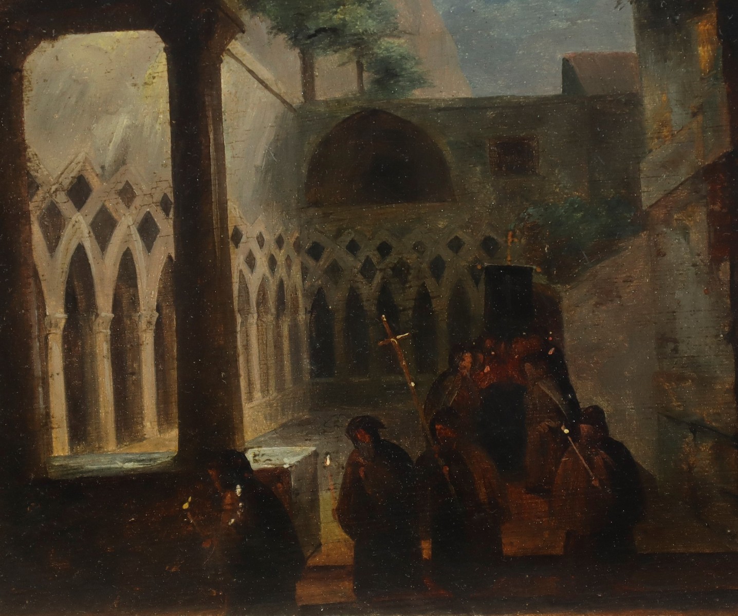 Vincenzo Abbati (Napoli 1803-Firenze 1866) - Cloister with friars - Image 3 of 4