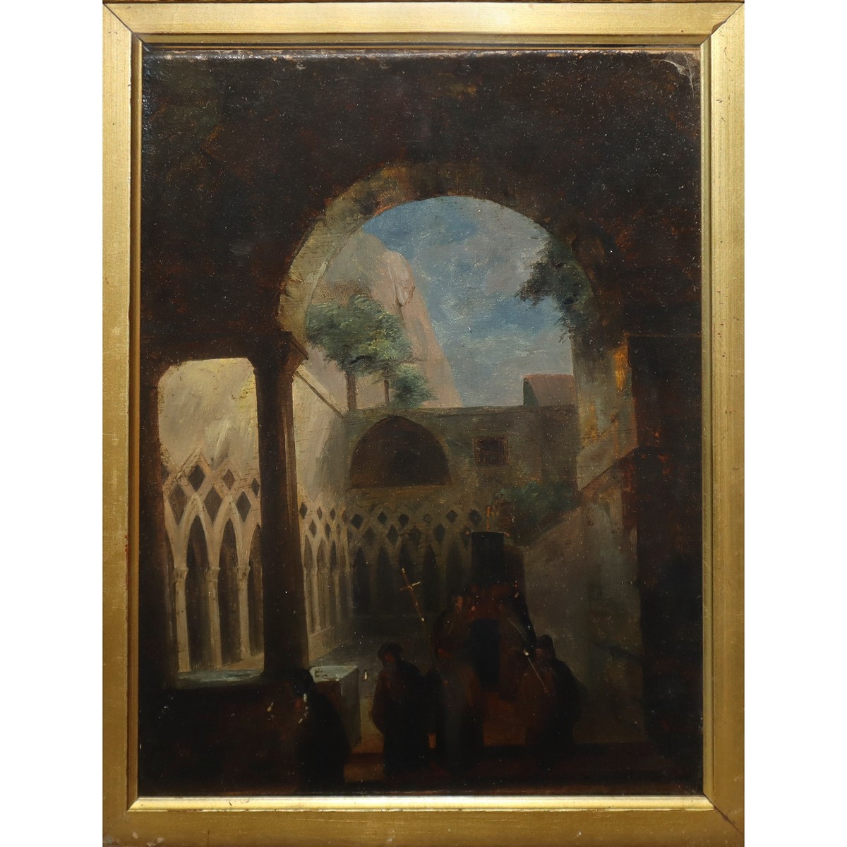 Vincenzo Abbati (Napoli 1803-Firenze 1866) - Cloister with friars - Image 2 of 4