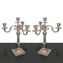 Pair of 4-light silver candlesticks