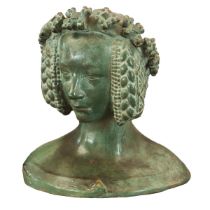 Half-bust of a woman in green patinated terracotta, Tuscan production, 19th century