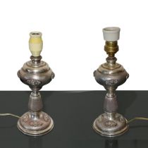 Pair of 800 silver lamps with floral decorations