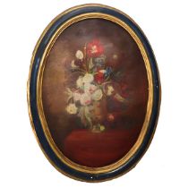 Oval, Still life of flowers with vase, fragment of fresco, 18th century