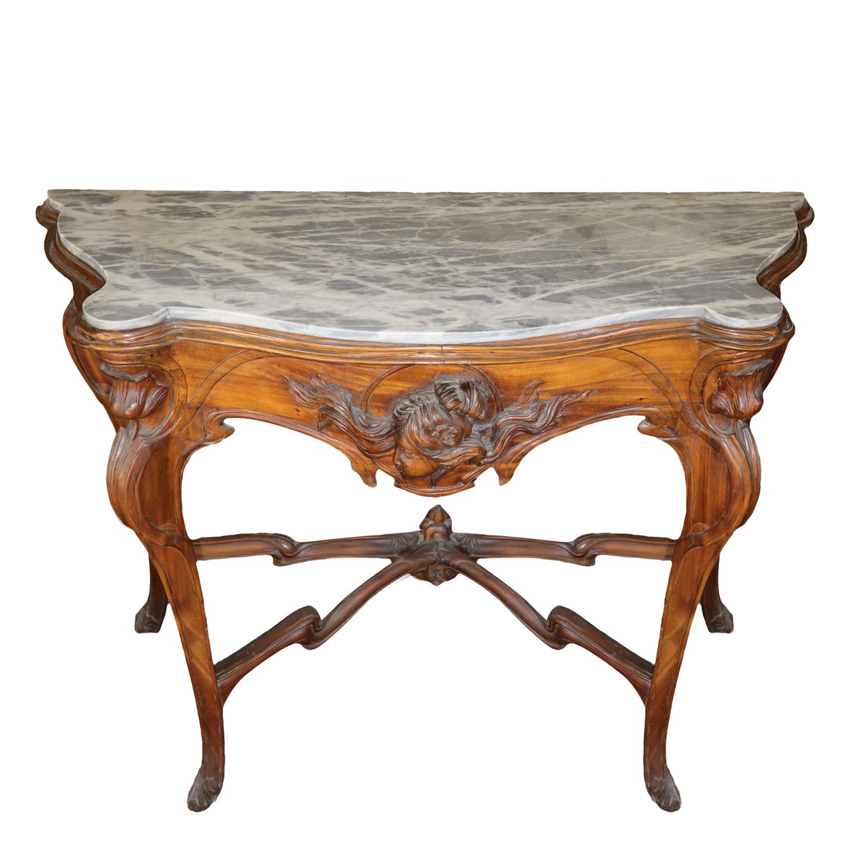 Liberty console in walnut wood, bardiglio gray marble on the top, Early 20th century - Image 3 of 4