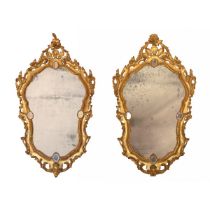 Pair of gilded wooden mirrors, Louis XIV, 18th century