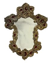 Mirror with wooden structure covered with embossed silver foil, 20th century