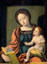 Pieter Coecke van Aelst (attribuito_a) (Flemish 1502-1550) - Madonna with book and baby Jesus.