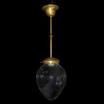 Single-light bowl chandelier in transparent glass, stem in golden metal