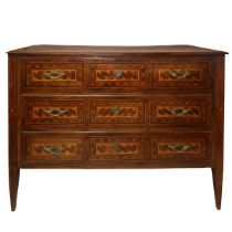 Chest of drawers with three drawers, decorated with geometric motifs and jasmine floral motifs, Loui