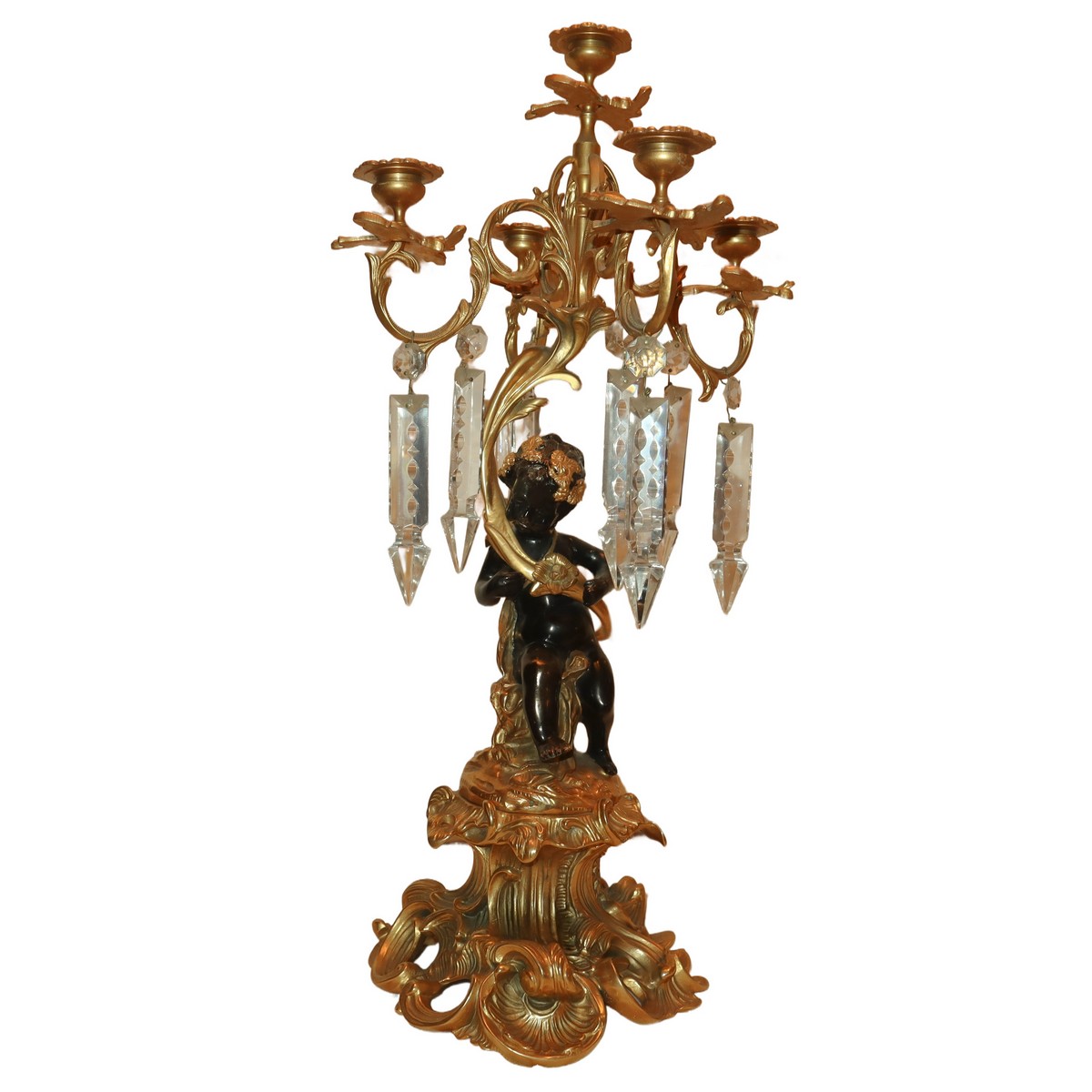 Pair of 5-light candelabra with black patinated cherubs supporting them, ground glass toasts., 20th - Image 2 of 3