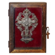 Silver stoup with Jesus Christ on the cross, in a wooden case, Sicily, late 18th century/early 19th