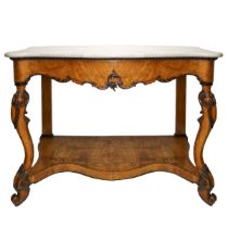 Console in maple wood with white marble on the top, Louis Philippe, 19th century