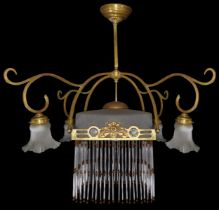 Liberty chandelier, central light plus 4 side tulip lights, Early 20th century