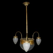 Liberty chandelier, central light plus 3 side lights in pine cone glass, early 20th century