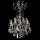 Chandelier with metal structure, glass toasts, 13 lights, Early 20th century