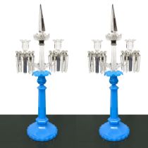 Pair of light blue opaline candlesticks, Early 20th century