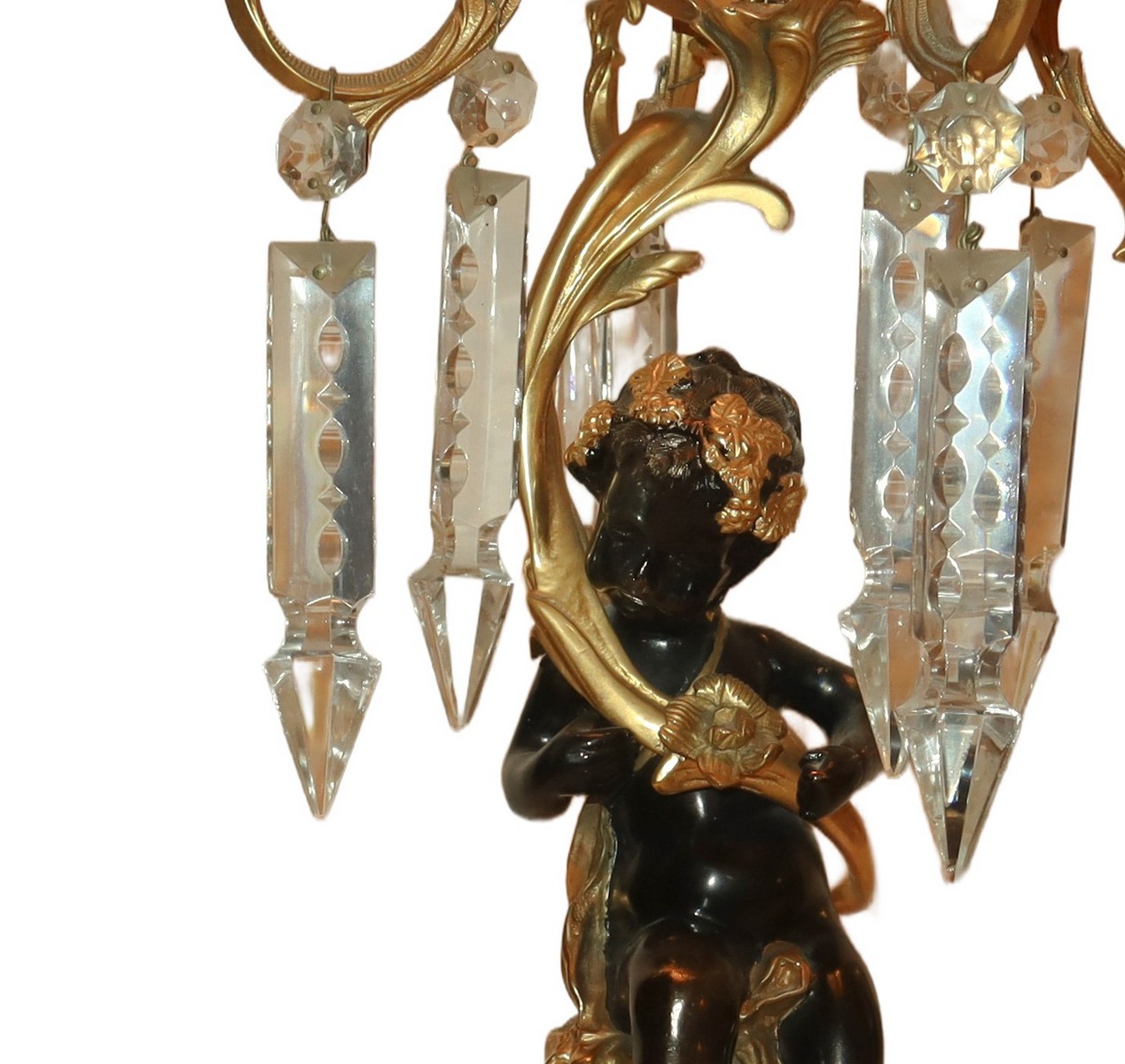 Pair of 5-light candelabra with black patinated cherubs supporting them, ground glass toasts., 20th - Image 3 of 3