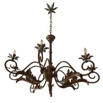 * 8-light chandelier in hand-crafted and forged burnished metal, Early 20th century