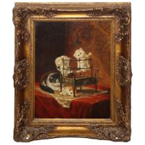 Painting with Music Box, Cats playing, Late 19th century