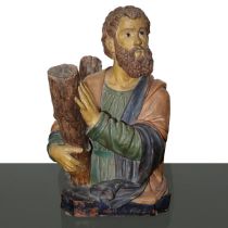 Saint Andrew, polychrome terracotta sculpture, 1885