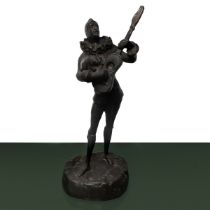 Pierrot with guitar, bronze sculpture, Late 19th century