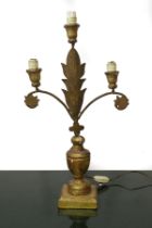 Golden wooden candlestick with three lights, nineteenth century