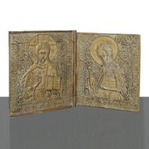 Russian travel icon in bronze, foldable. Images carved in relief