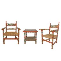 chairs and table entirely painted with scenes and sculptures with Sicilian motifs, Chanson de Roland