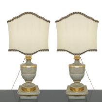 Pair of lights in light blue/green and golden lacquered wood, nineteenth century