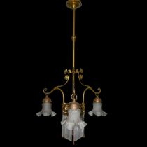Liberty chandelier, central light plus 3 with tulip glass, Early 20th century