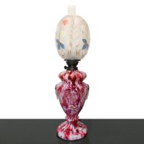 Pink, fuchsia and white glass lamp with floral decorations, 20th century