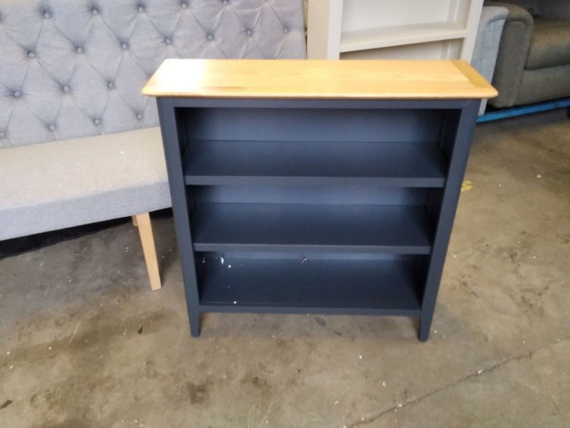 BERGEN MIDNIGHT GREY PAINTED AND OAK SMALL BOOKCAS