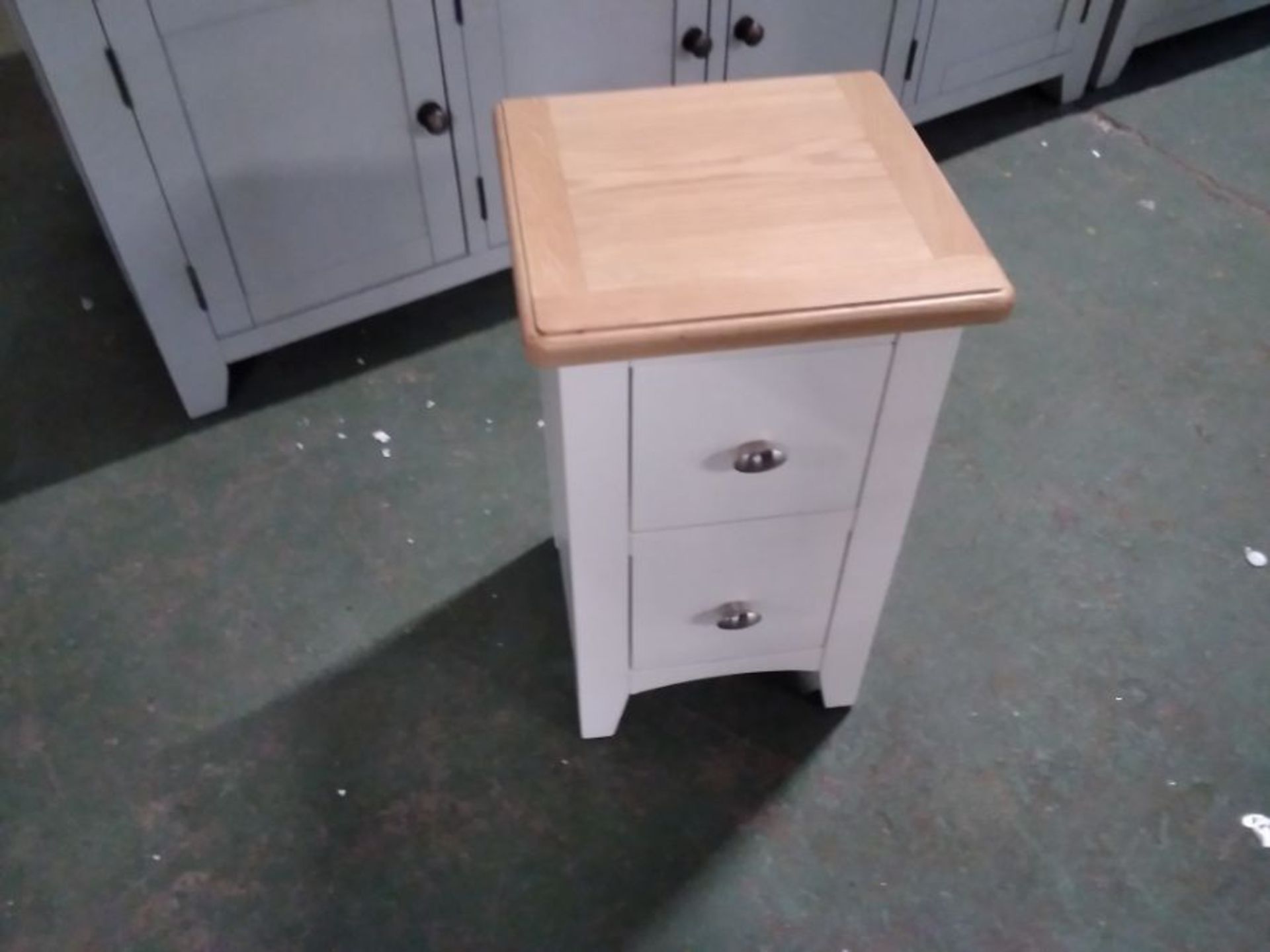 WHITE PAINTED AND OAK 2 DRAWER BEDSIDE