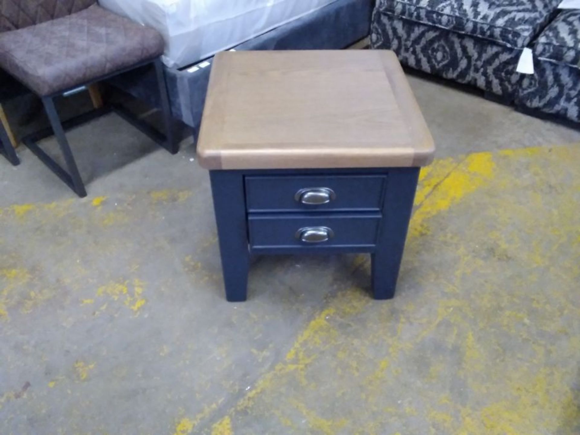 OSLO BLUE PAINTED AND OAK 2 DRAWER LAMP TABLE (DAM