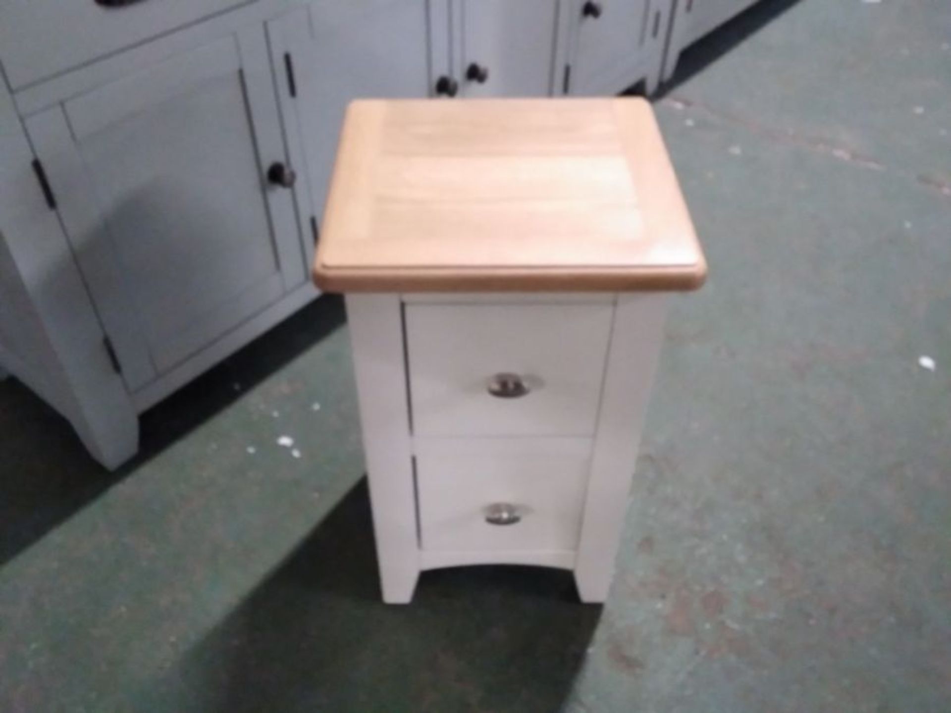 WHITE PAINTED AND OAK 2 DRAWER BEDSIDE