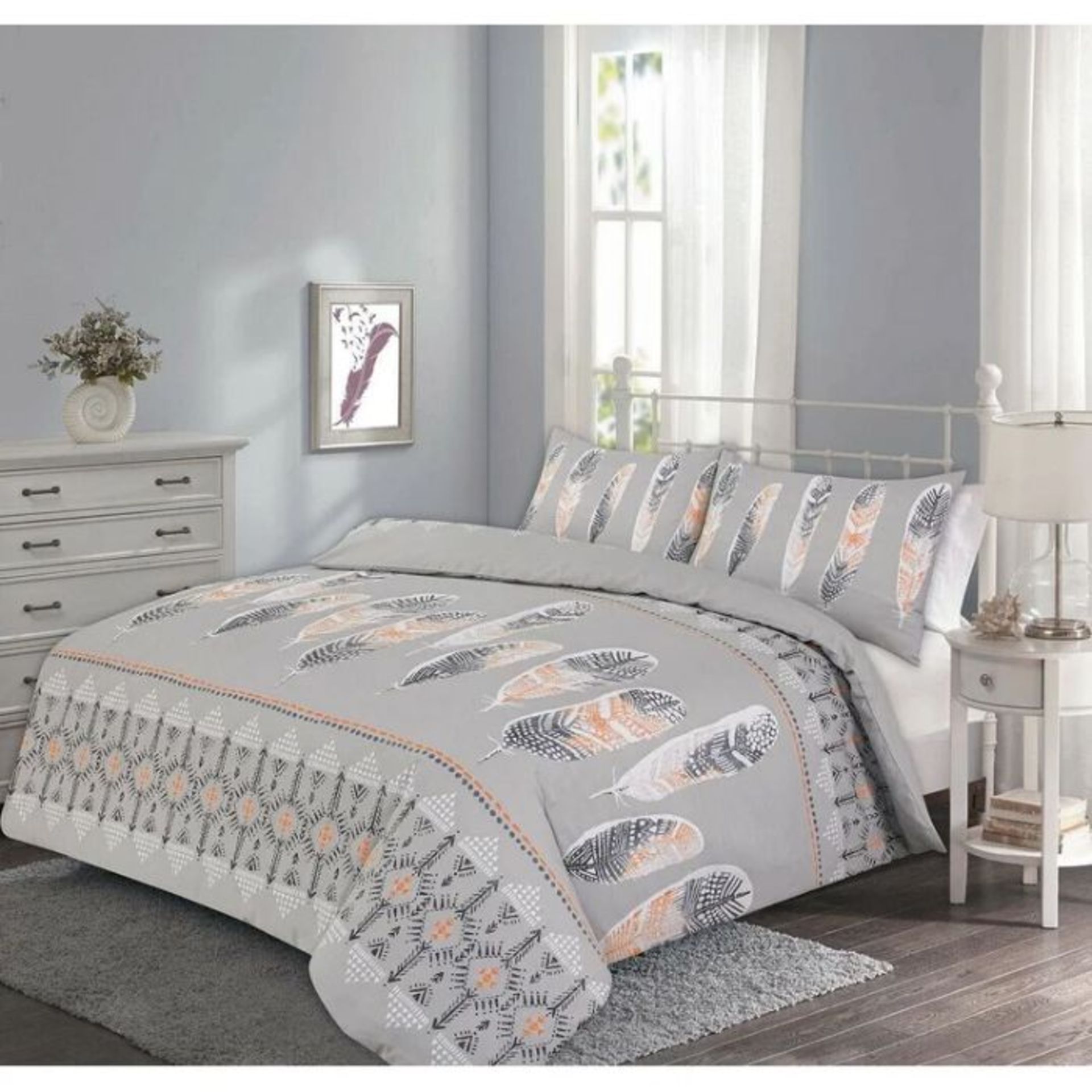 Latitude Vive, Caden Percale Duvet Cover Set (SILVER & GREY) (SUPER KING) - RRP £24.99 (MGHT1004 -