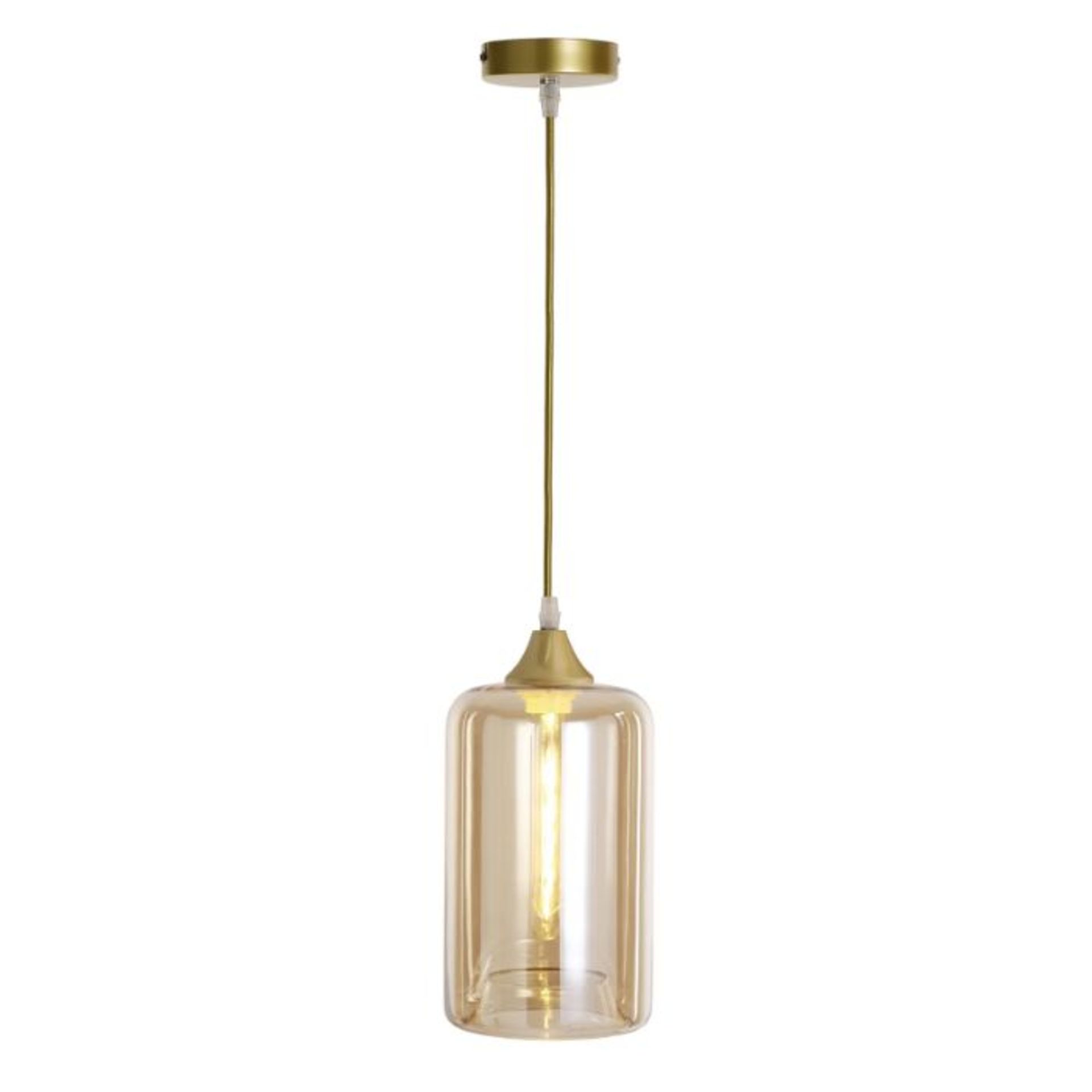 17 Stories, Aevyn 1 - Light Cylinder Pendant (GOLD & AMBER SHADE) (2 BOXES) - RRP £87.99 (GAES1004 -