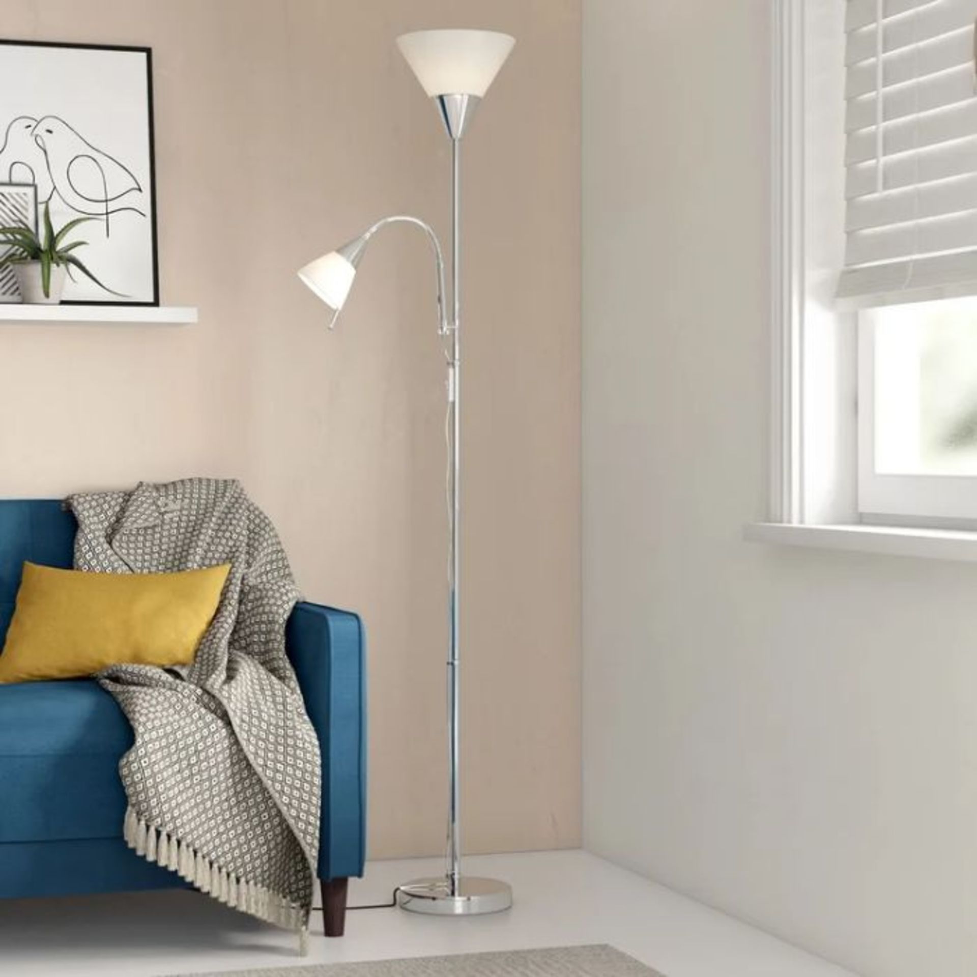 Zipcode Design, Estela 180cm Floor Lamp (SILVER/GREY & WHITE SHADE) - RRP £39.99 (KLIV1211 - 28422/