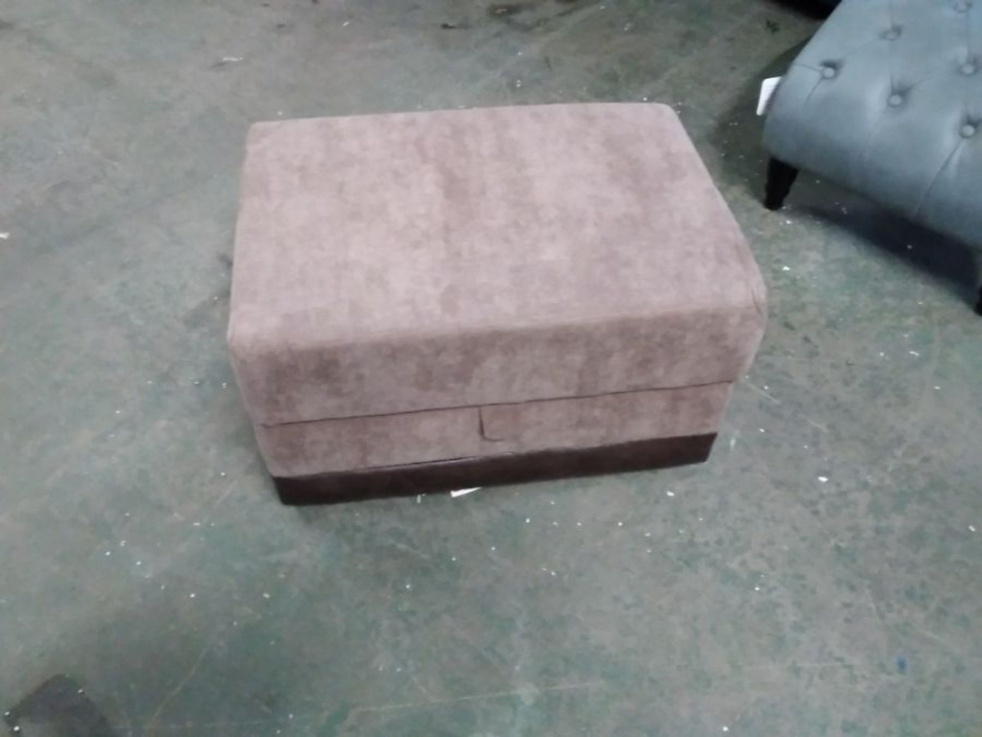 BROWN FABRIC AND BROWN SADDLE STORAGE FOOTSTOOL