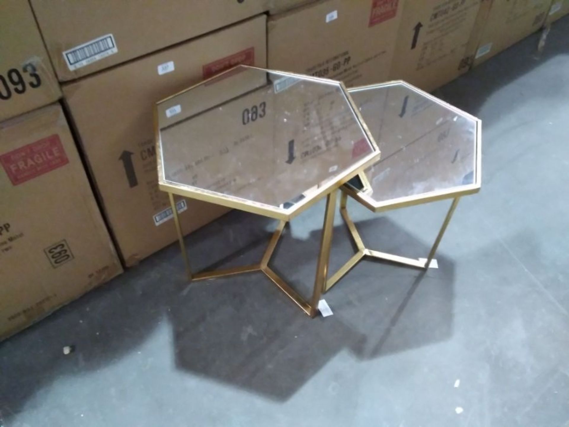 PARISIENNE GOLD GILT LEAF NEST OF 2 TABLES (BOXED,