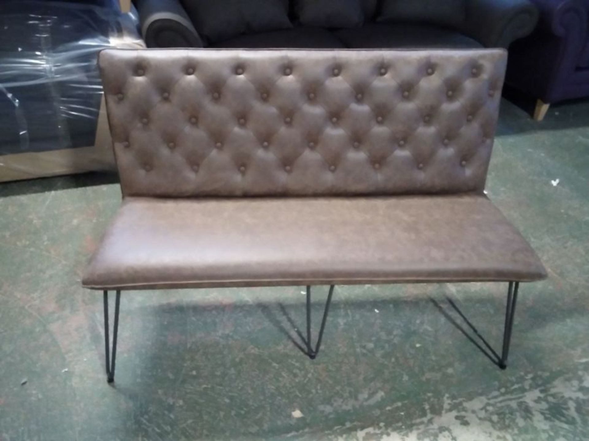 INDUSTIRA BROWN LEATHER 140CM BUTTON BACK BENCH