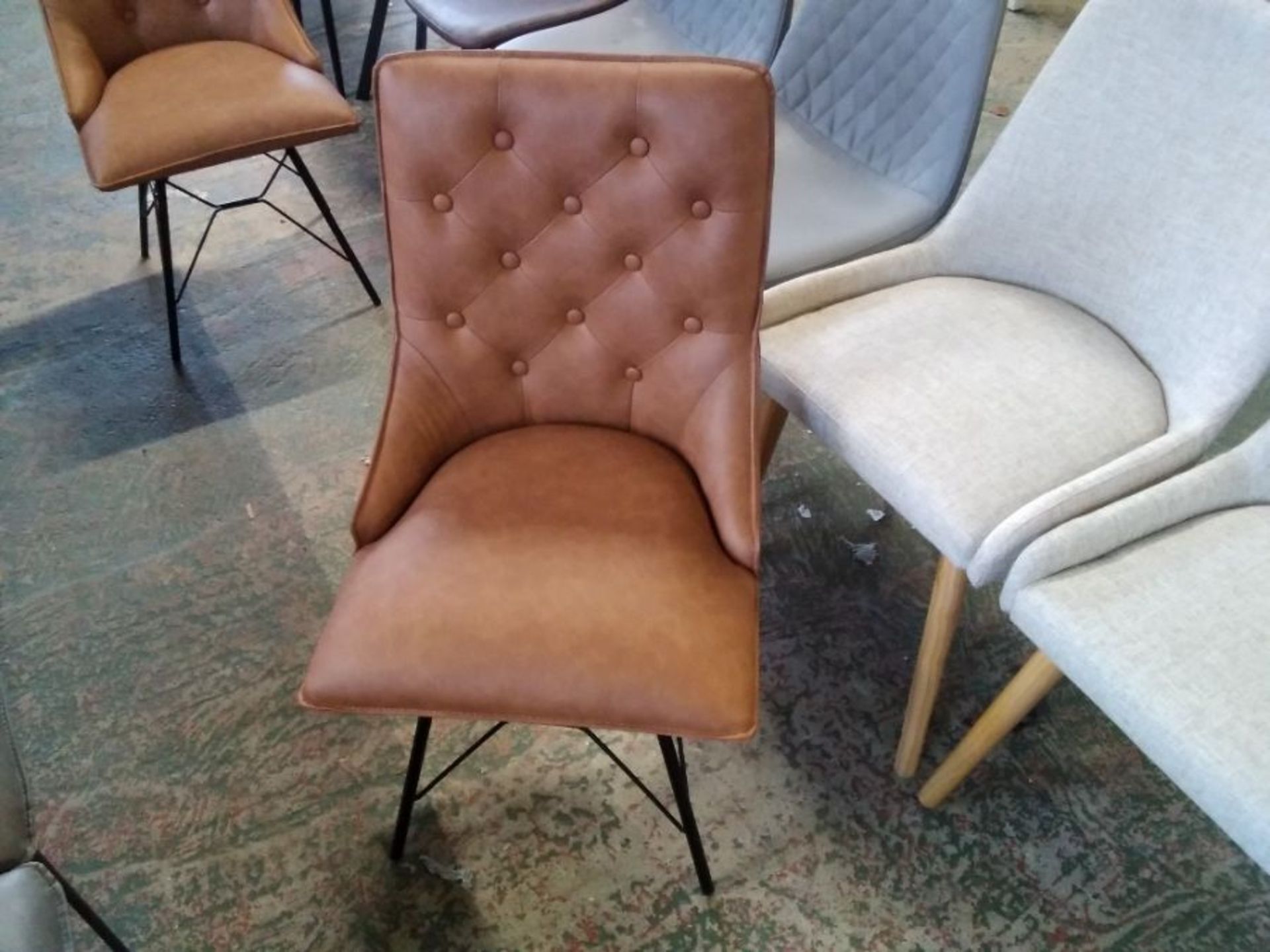 INDUSTRIAL TAN LEATHER BUTTON BACK TWIST CHAIR