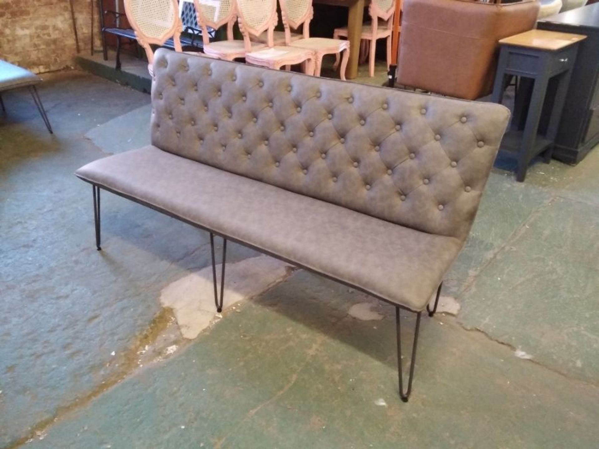 INDUSTRIAL GREY 180CM BUTTON BACK BENCH