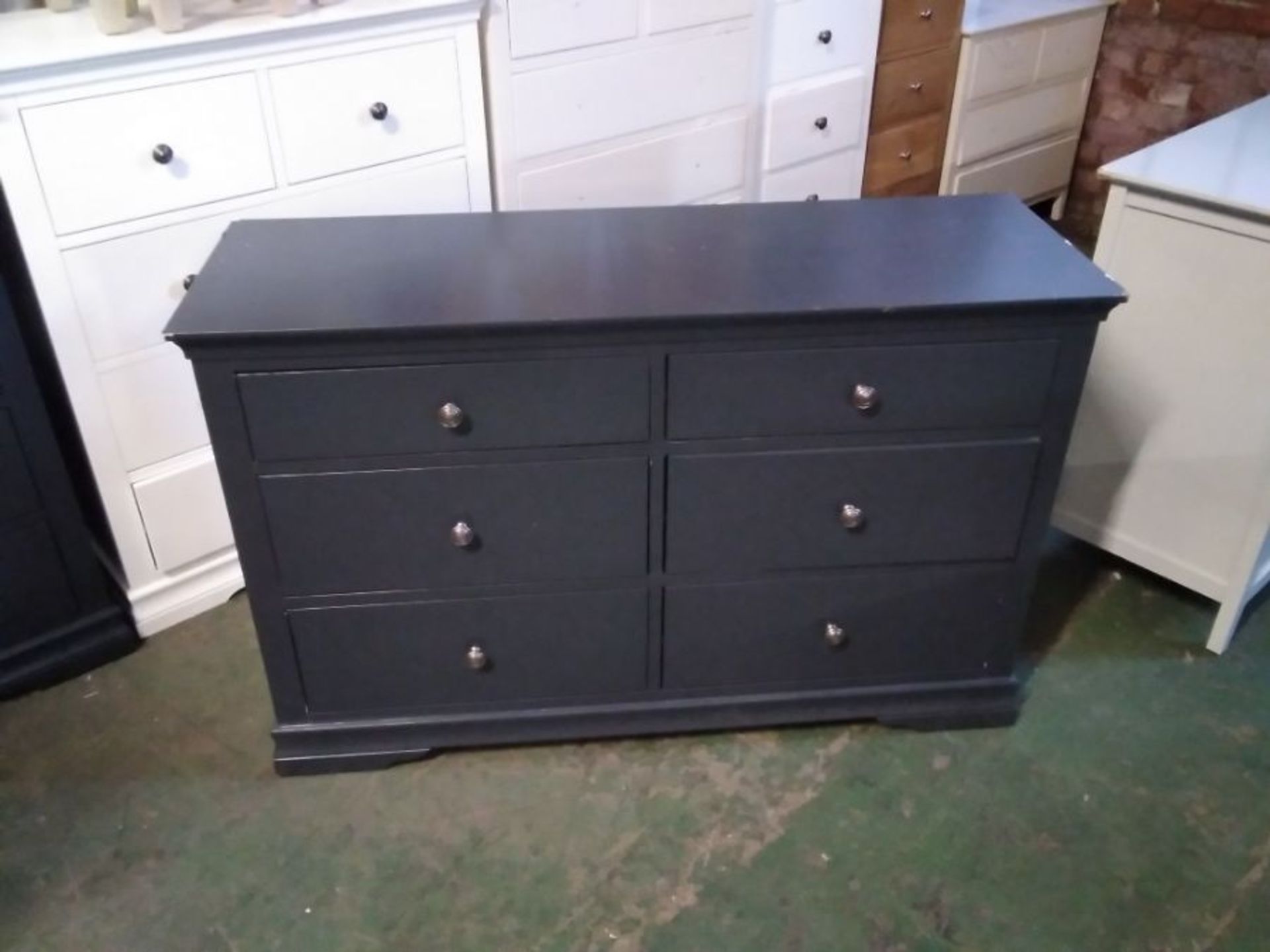 FLORENCE BLUE PAINTED 6 DRAWER CHEST (DAMAGED)